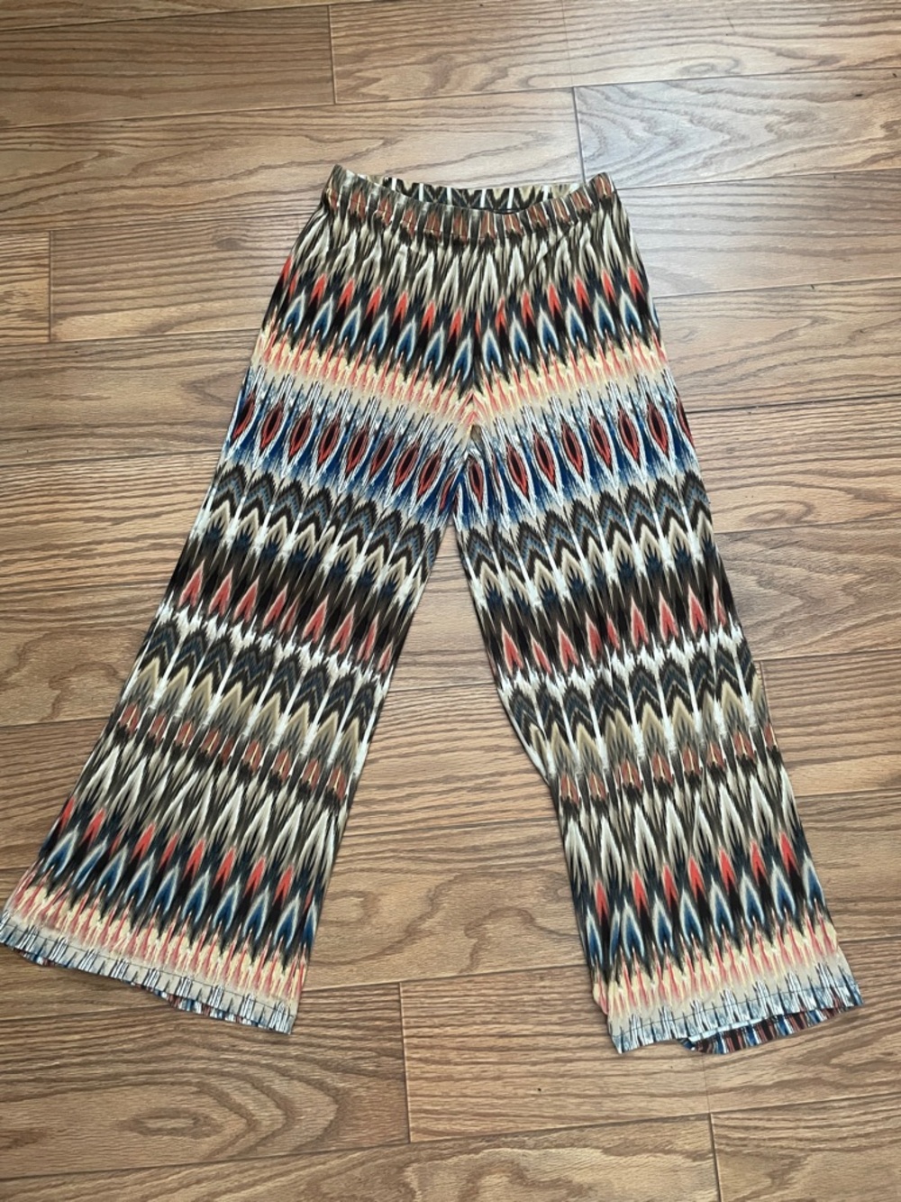 Chico's Multicolor Ikat-Style Wide Leg Pants - Brown, Blue, Coral